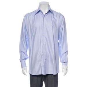 Valentino Blue Cotton Button Up Dress Solid Shirt